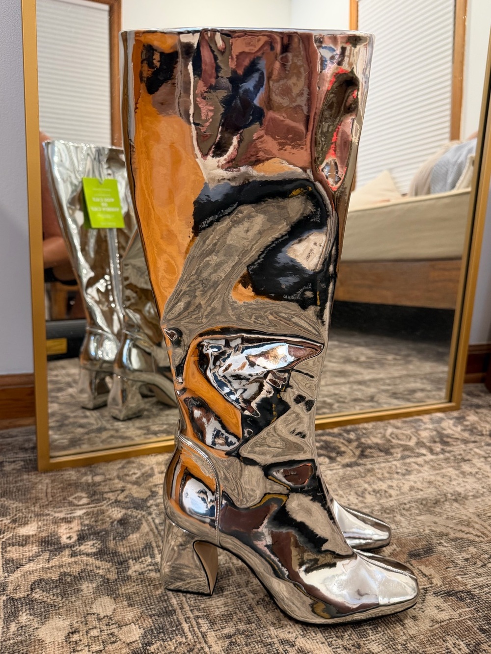 Gianni Bini Metallic Silver Mirror Knee-High Heeled Boots